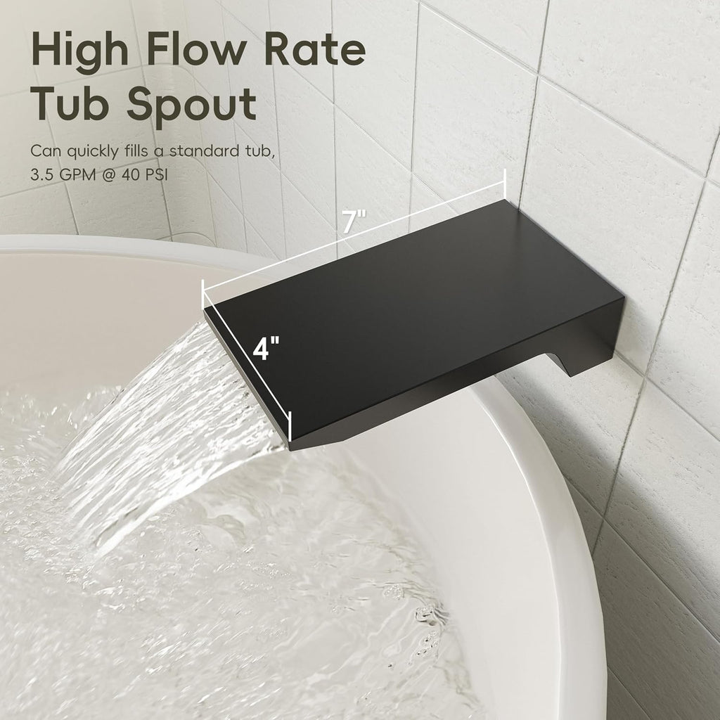 Gabrylly Shower System with Tub Spout, Wall Mounted Tub Shower Faucet Set for Bathroom with High Pressure 10' Rain Shower head and 3-Setting Handheld Shower Head Set,Matte Black