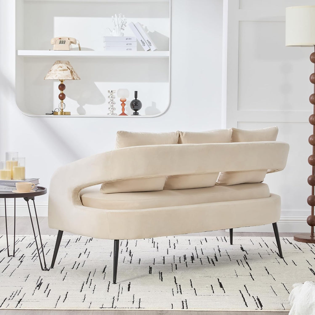 53.7' Modern Velvet Loveseat Sofa with 3 Pillow,Small Comfortable 2 Seat Sofa with Metal Legs, Small Couch for Living Room,Bedroom,Office,Reception,Beige