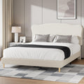 GarveeHome Queen Size Bed Frame with Upholstered Headboard, Soft Low Profile Sturdy Platform Bed with Rounded Corners Design, Heavy Duty, Wooden Slats, Noise Free, No Box Spring Needed, Beige