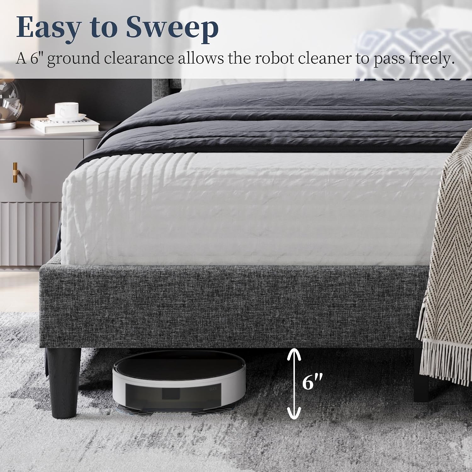 Yaheetech Full Bed Frame Upholstered Platform Bed with Fabric Headboard, Wing Edge Design/Non-Slip and Noise-Free/Wooden Slats Support/No Box Spring Needed/Easy Assembly, Dark Gray Full Bed