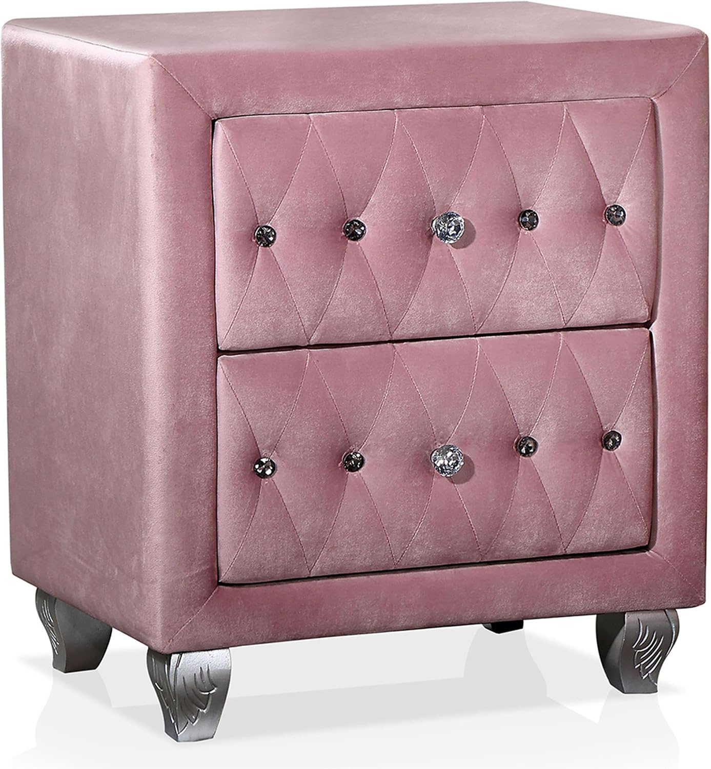 Furniture of America FOA Cyndi 3pc Pink Fabric Bedroom Set- Full + 2 Nightstands and Care Kit