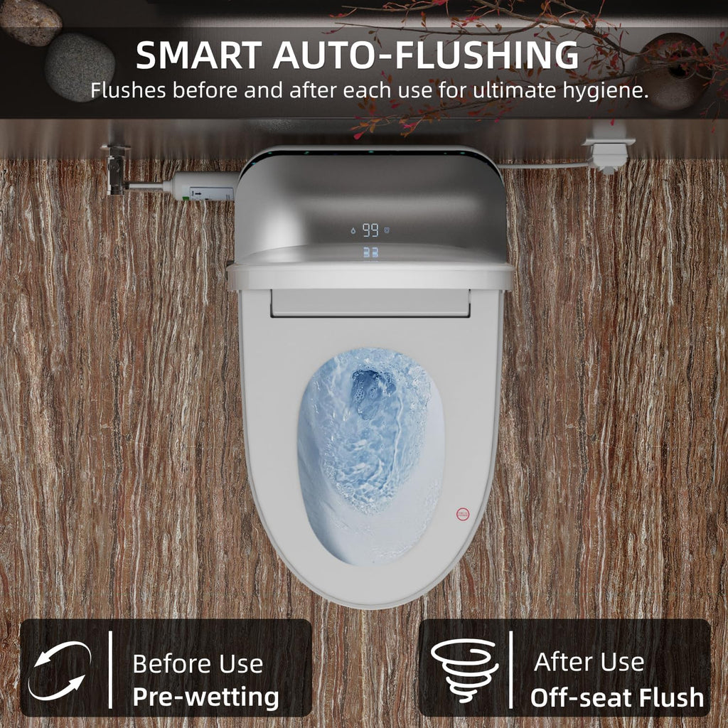 E6 Smart Toilet with Bidet, Built-In Tank for Low Water Pressure, Auto Open and Close Lid, Foot Sensor Flush, Instant Warm Water, Heated Seat, Warm Air Dryer, UV Nozzle Light, Remote Control