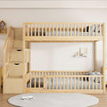 Full Over Full Floor Bunk Bed with Storage Ladder and Guardrails,for Kids Teens Adults (Natural#FF, Full Over Full)