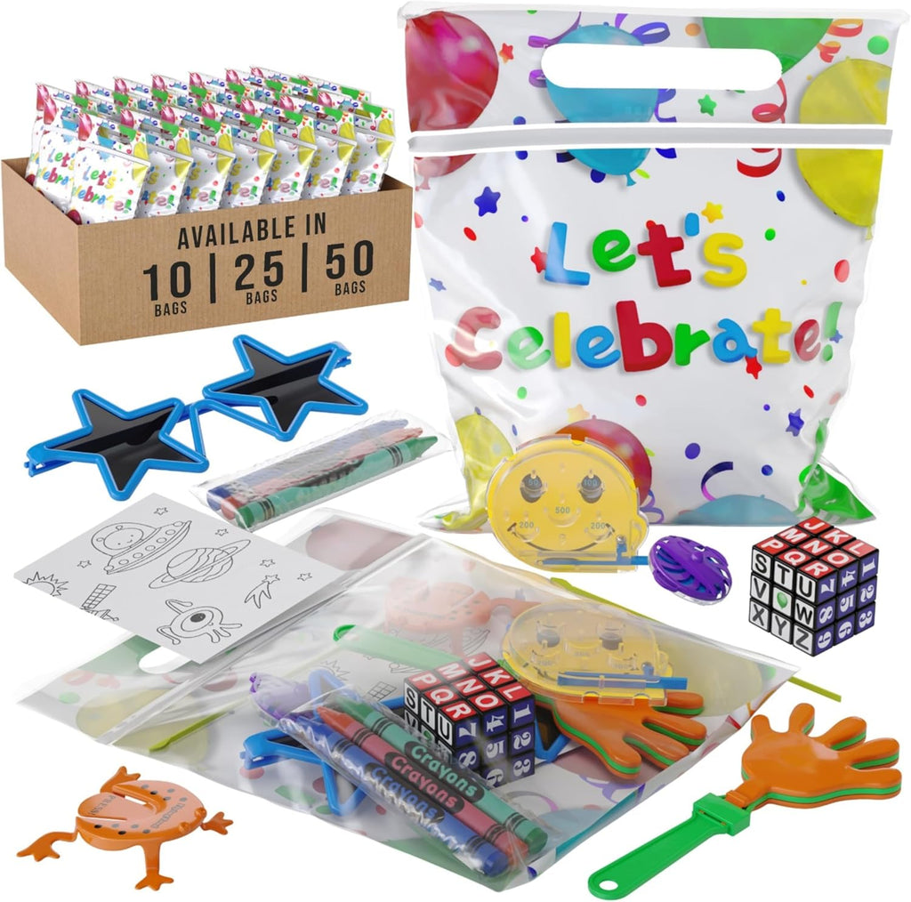 Crown Display Party Favors for Kids 50 Pre Filled Party Favor Bags - Fun Goodie Bags Stuffers for Kids with Fidget Toys and Small Toys Goody Bag Stuffers - Party Favors for Kids 4-8