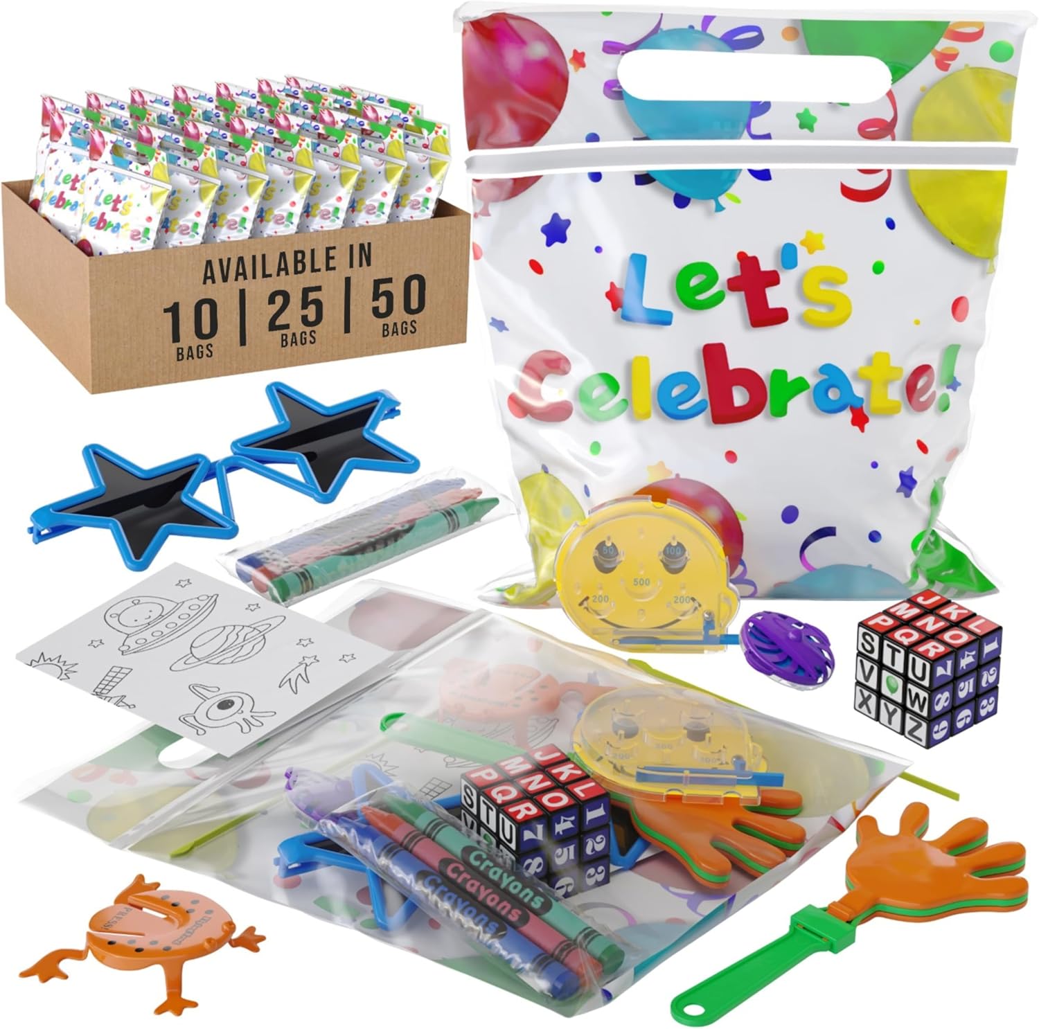 Crown Display Party Favors for Kids 50 Pre Filled Party Favor Bags - Fun Goodie Bags Stuffers for Kids with Fidget Toys and Small Toys Goody Bag Stuffers - Party Favors for Kids 4-8