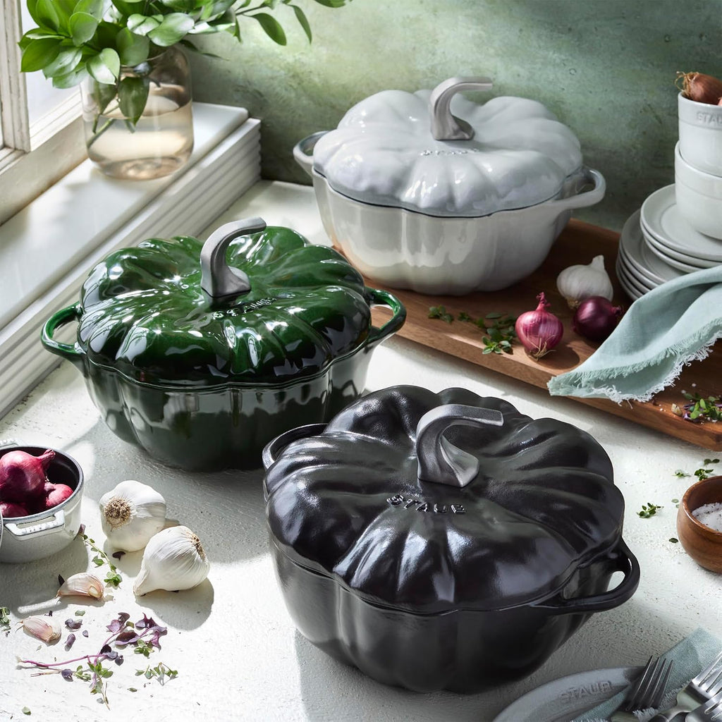 STAUB Cast Iron 3.5-qt Pumpkin Cocotte with Stainless Steel Knob - White Truffle