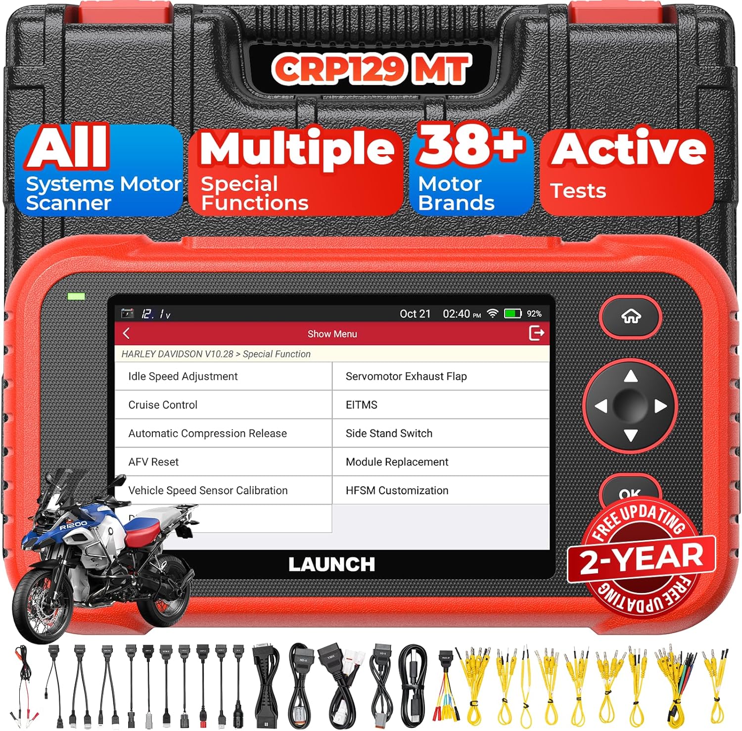 Launch CRP129 MT Pro Motorcycle Scanner, OE All System Bidirectional Active Tests, Resets for Harley Honda Yamaha Kawasaki Indian Suzuki Polaris Victory, 38+ Brands, 11 Languages, 2 Years Upgrades