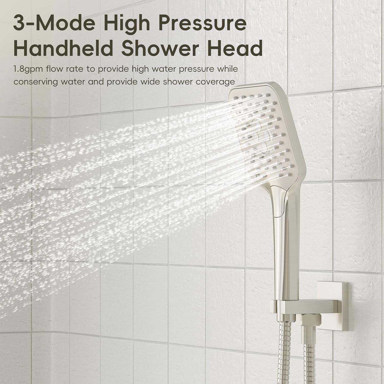 Gabrylly Shower System with Tub Spout, Wall Mounted Tub Shower Faucet Set for Bathroom with High Pressure 10' Rain Shower head and 3-Setting Handheld Shower Head Set,Brushed Nickel