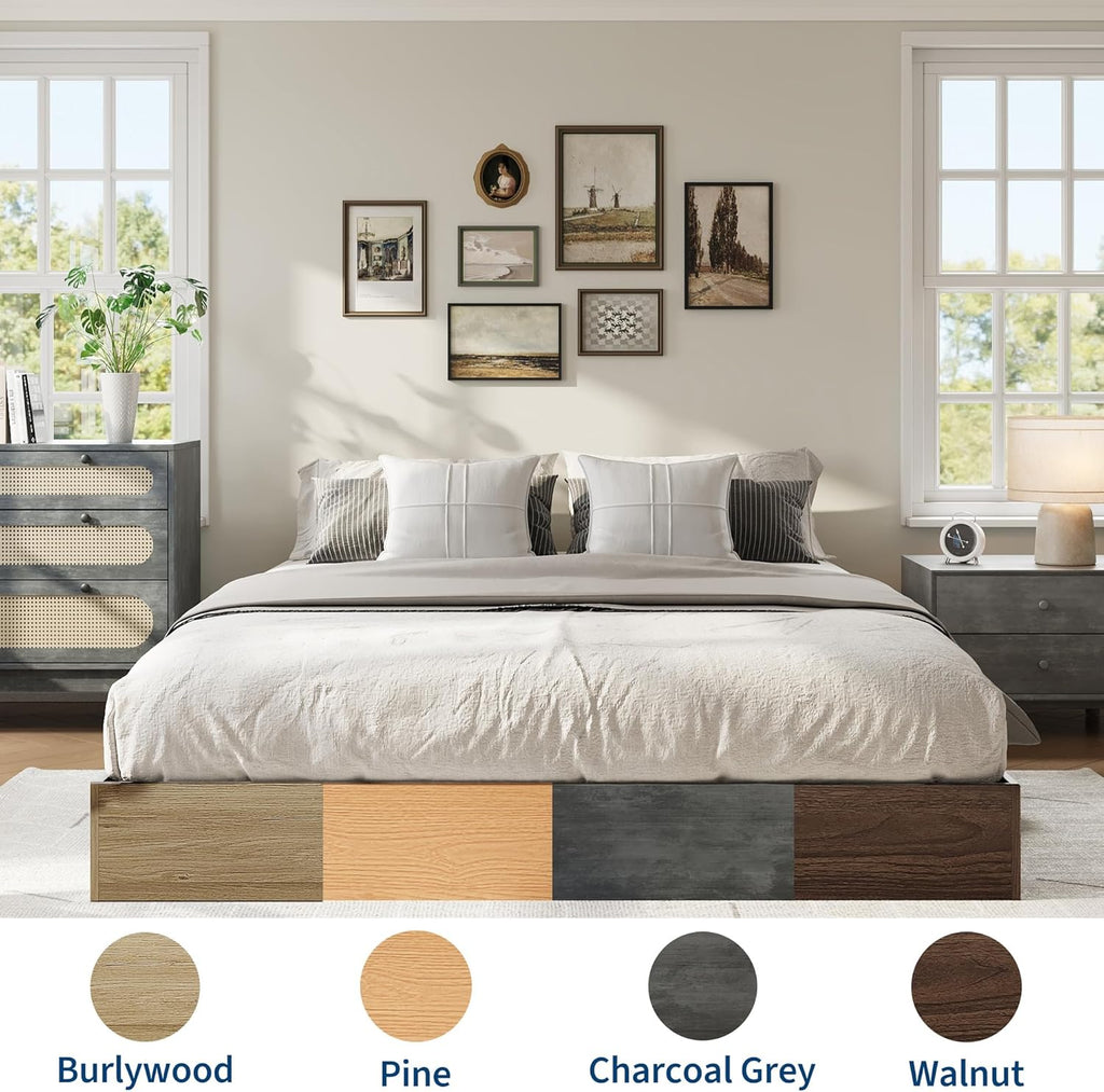 GarveeHome Queen Size Wood Platform Bed Frame,Wooden Bed Frame Without Headboard, Wood Slat Support,No Box Spring Needed, Easy Assembly