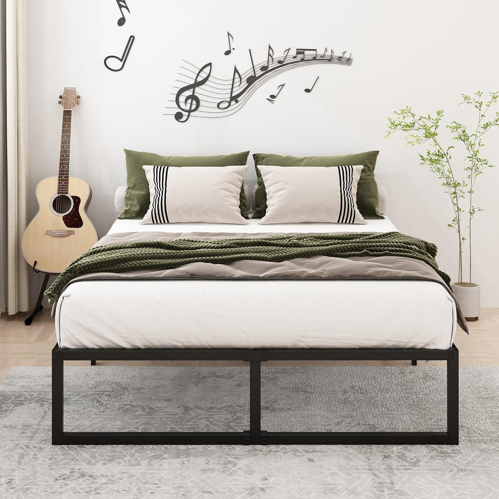 Lutown-Teen 14 Inch Full XL Size Bed Frame No Box Spring Needed, Heavy Duty XL Full Metal Platform Beds with Sturdy Steal Slats for Mattress Foundation, Easy Assembly, Noise Free, Black