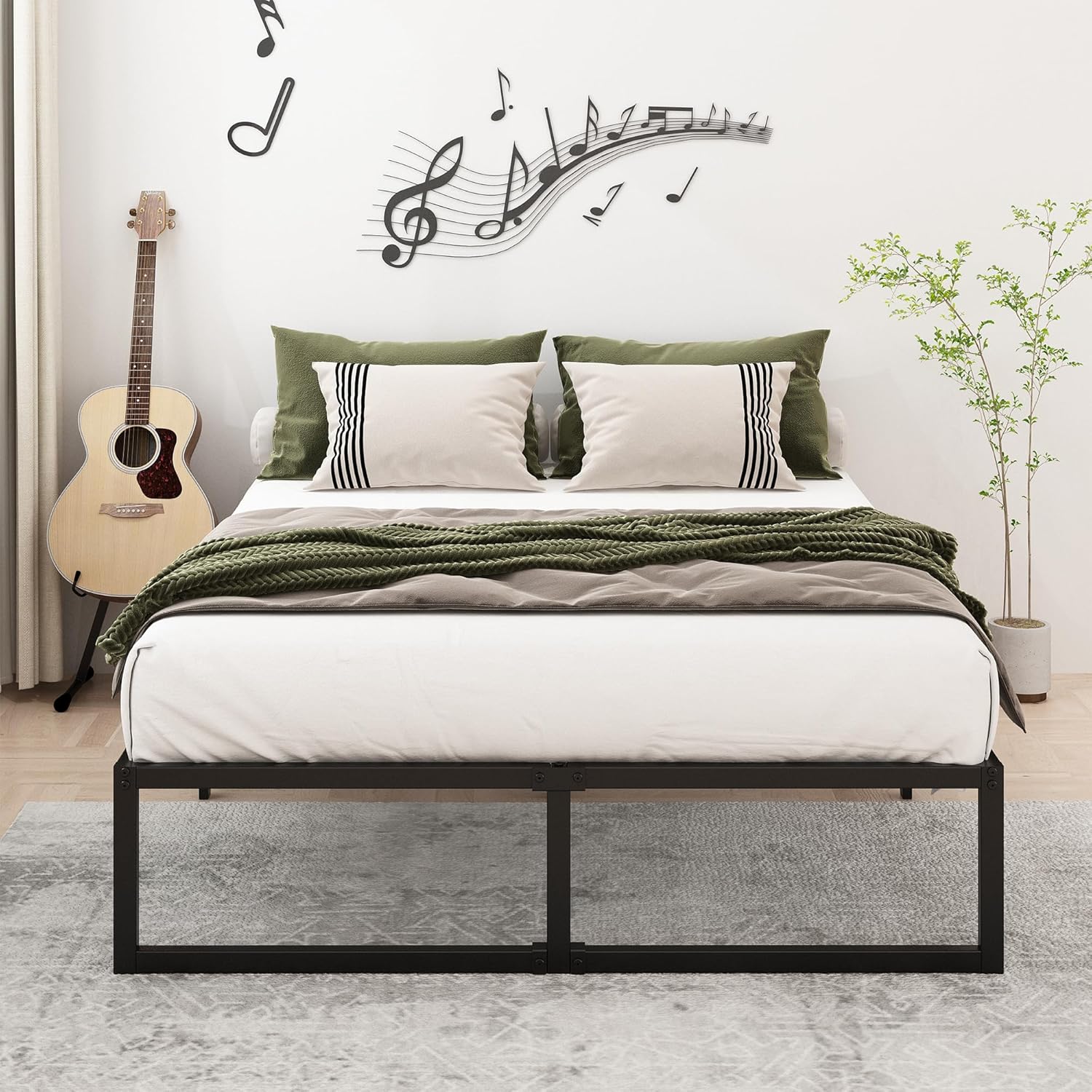 Lutown-Teen 14 Inch Full XL Size Bed Frame No Box Spring Needed, Heavy Duty XL Full Metal Platform Beds with Sturdy Steal Slats for Mattress Foundation, Easy Assembly, Noise Free, Black