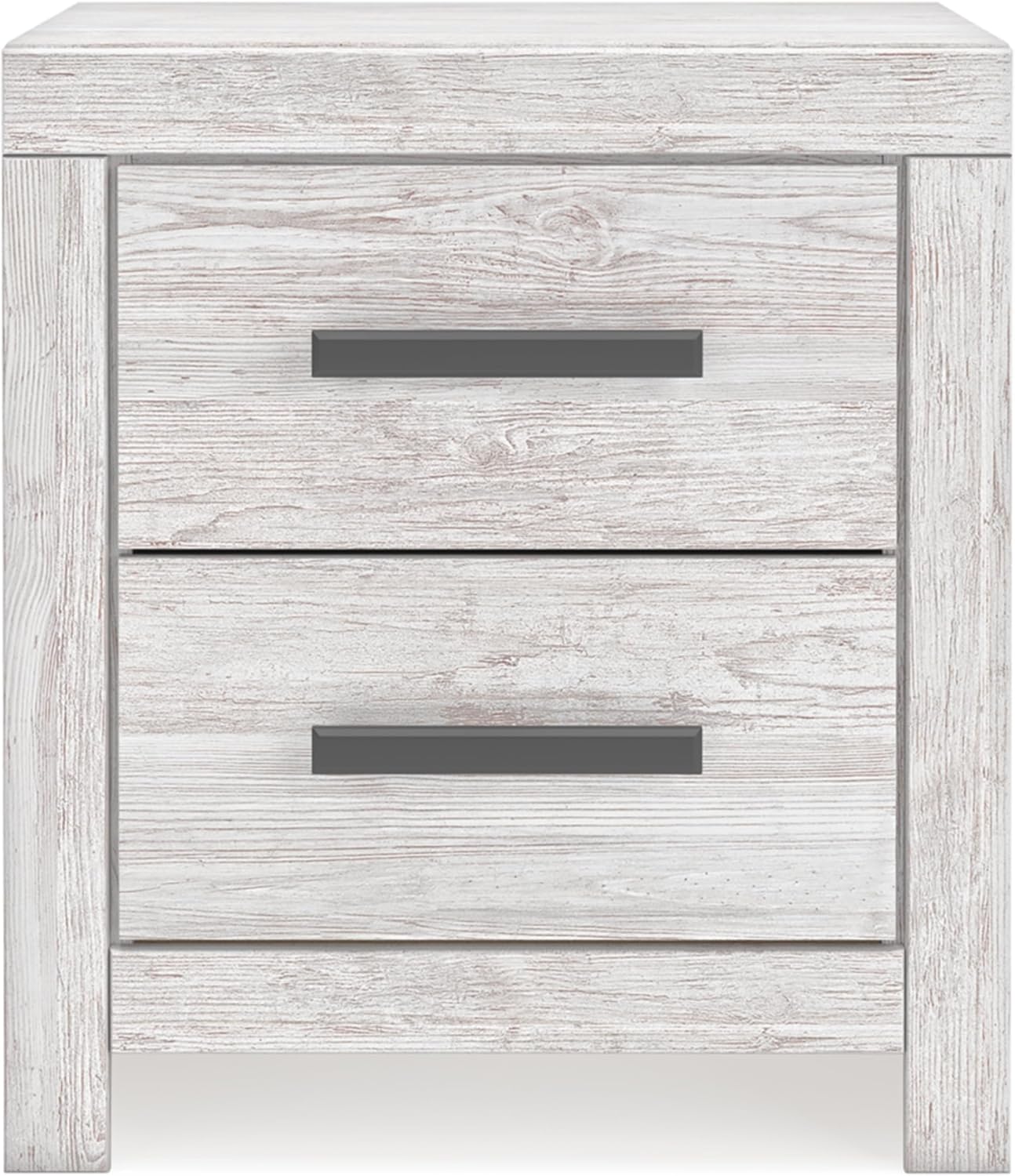 Signature Design by Ashley Cayboni Casual Nightstand with Framed Front and Pilasters, 2 Storage Drawers, Large Black Handles, Wood, 24.37' High, White
