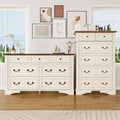 ENOUSHUFarmhouse Dresser and Nightstand Sets, 6-Drawer with 7 Drawer Dresser Sets, 2 Pieces Rustic Wood Bedroom Furniture Set for Home, Bedroom, Hallway(White)