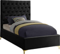 Meridian Furniture Cruz Collection Modern | Contemporary Velvet Upholstered Bed with Deep Button Tufting and Complete Sets of Gold and Chrome Legs Included, Twin, Black
