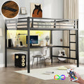 Bellemave Full Loft Bed with Desk, Metal Loft Bed Frame with Ladder, LED Lights and Power Outlet for Kids, Boys, Girls, No Spring Box Needed, Black