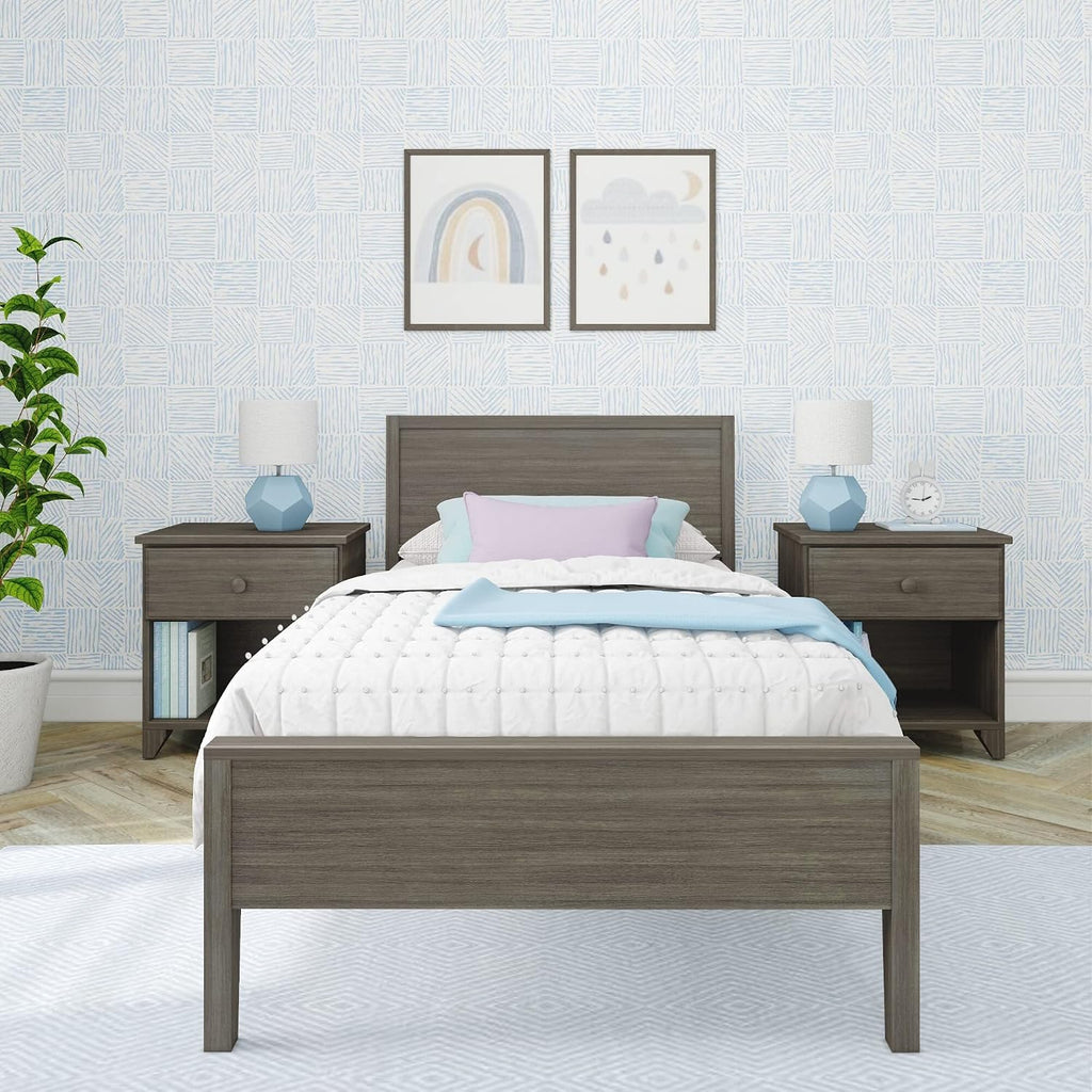 Max & Lily Twin Bed, Solid Wood Twin Bed Frame with Panel Headboard, Kids Twin Bed with Wood Slat Support, No Box Spring Needed, Clay