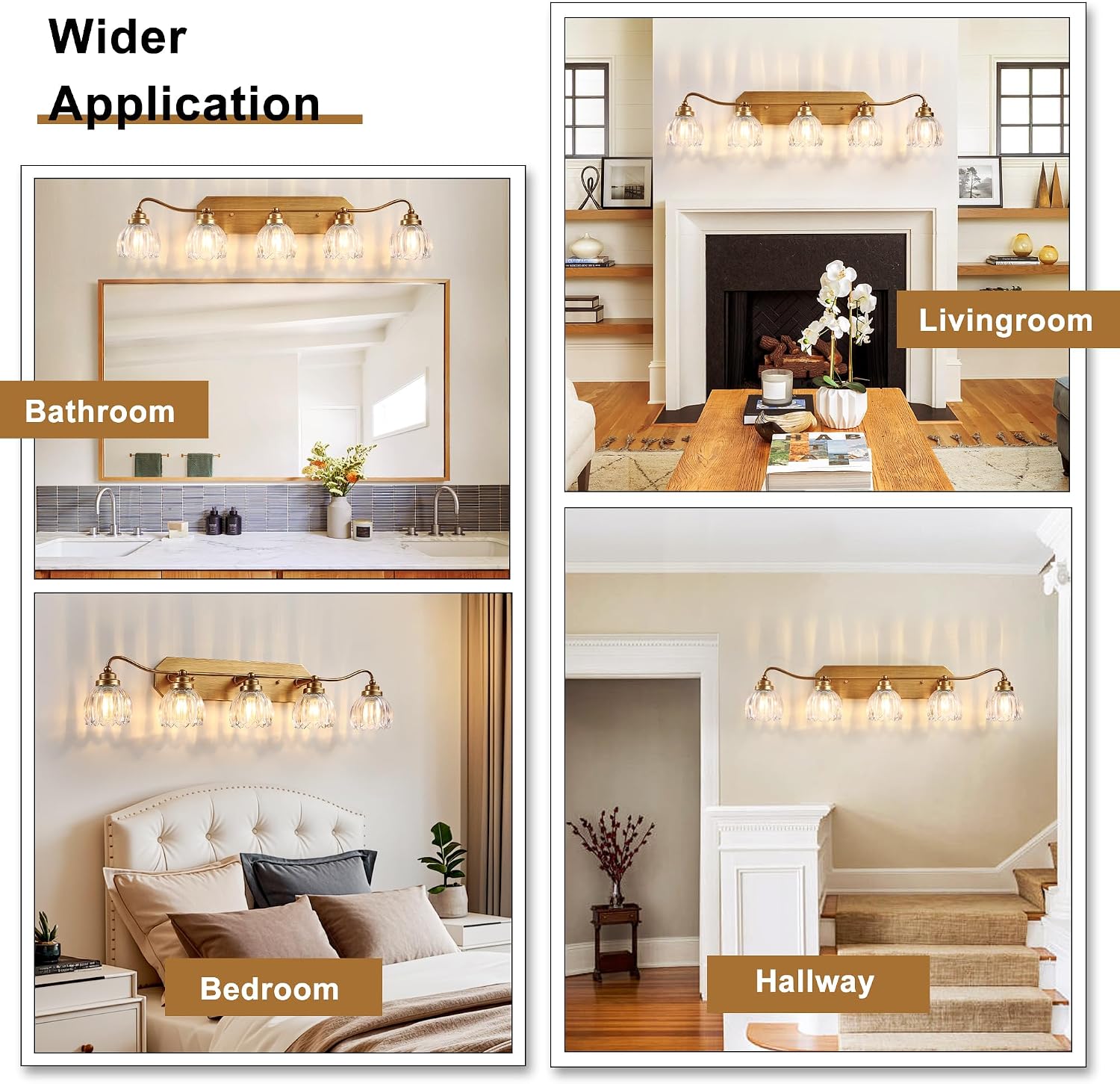 Vintage Bathroom Light Fixtures, 5 Light Gold Bathroom Vanity Light, Matte Antique Brass Finish with Crystal Glass Shade, Wall Sconces Lighting for Bedroom, Living Room, Hallway