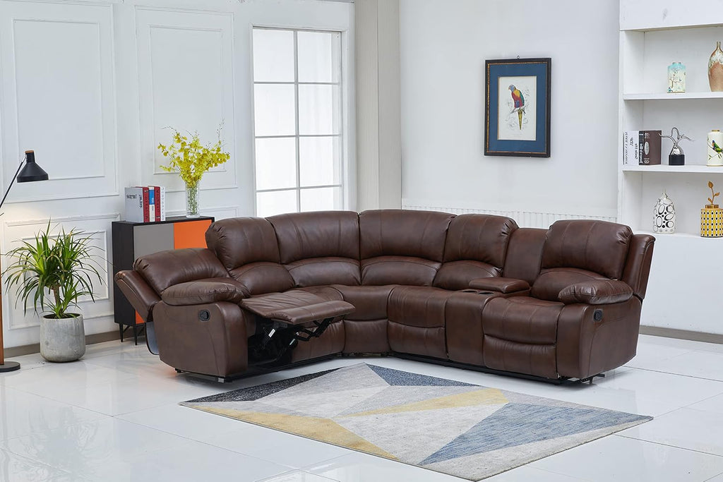 Betsy Furniture Faux Leather 3 Reclining Seats Sectional Couch Set wth Console, Living Room Furniture Set, 8018 Multiple Colors (Brown, Right Console)