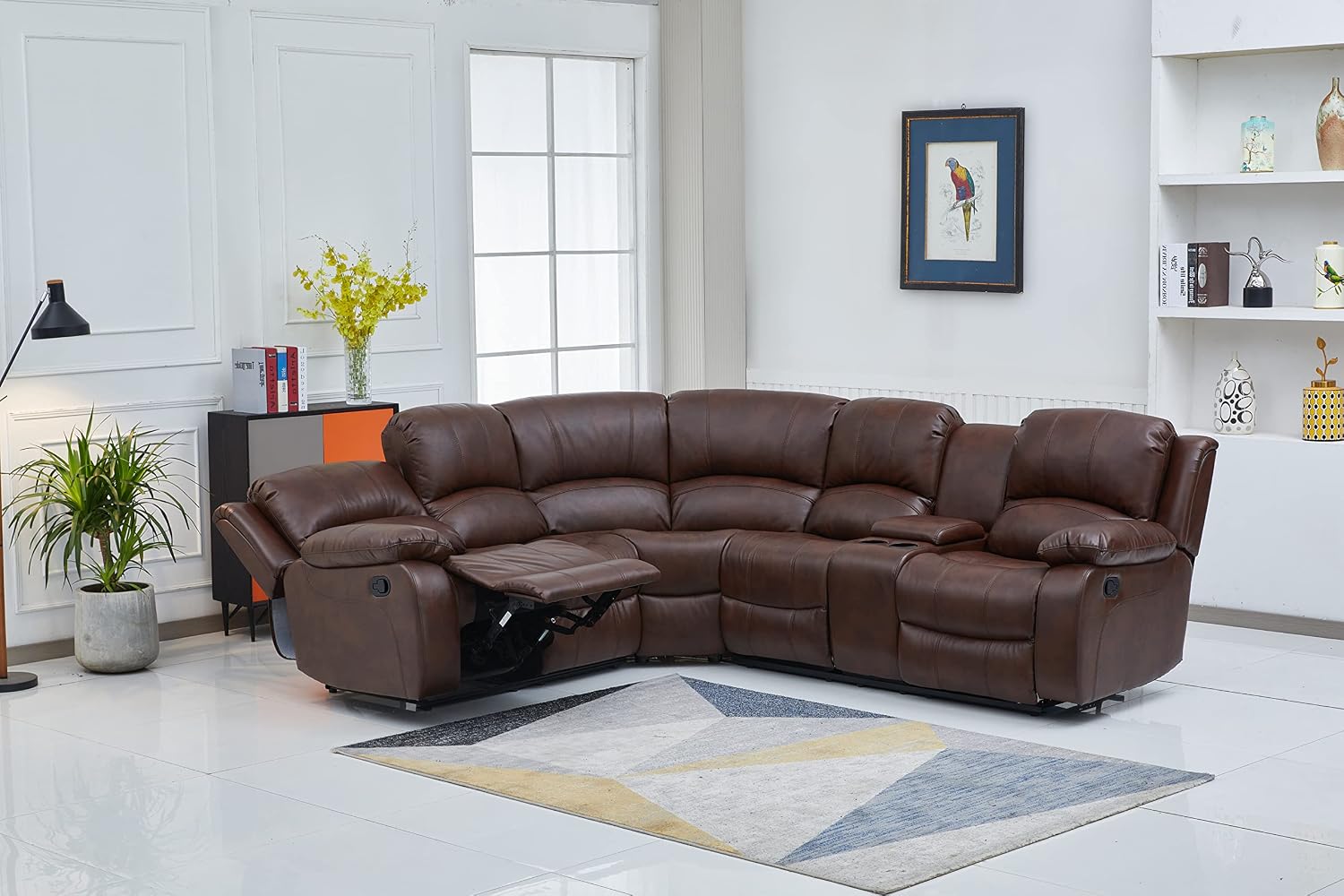 Betsy Furniture Faux Leather 3 Reclining Seats Sectional Couch Set wth Console, Living Room Furniture Set, 8018 Multiple Colors (Brown, Right Console)