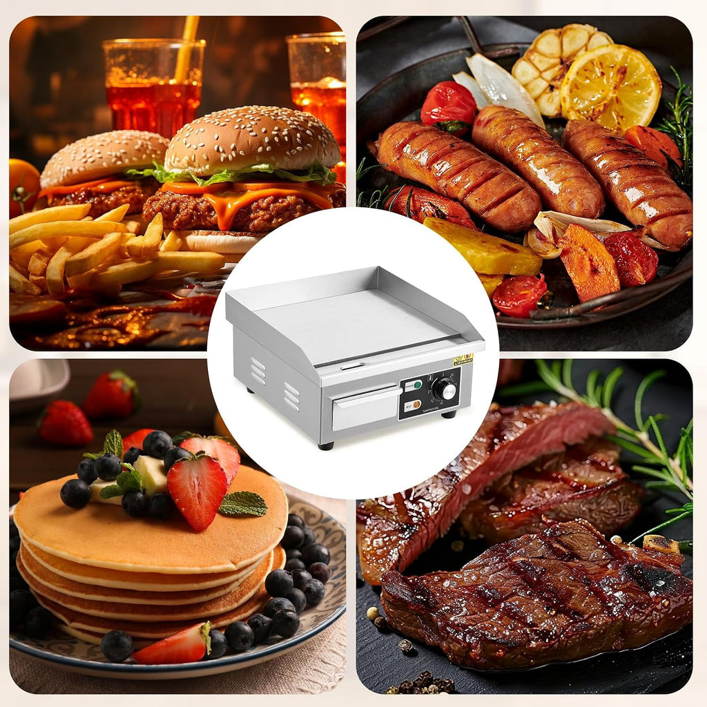 Commercial Electric Griddle, Stainless Steel Flat Top Grill With 2 Shovels, 2 Brushes, Countertop BBQ Grill Teppanyaki Griddle for Home Restaurant