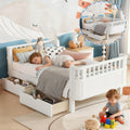 Twin Kids Bed with Storage Drawers & Rails, Wood Low Montessori Beds with Detachable Side Rails & Slats, Modern Daybed for Boys Girls Bedroom, Kids Twin Platform Bed, White