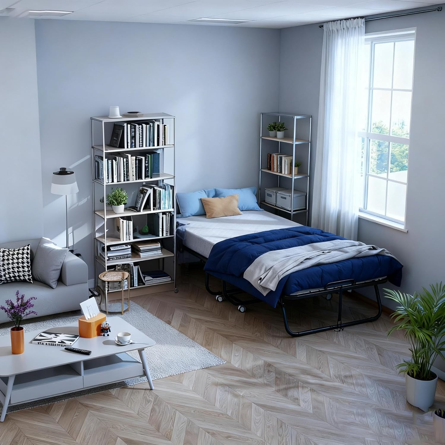 Pataku Folding Bed with Mattress, Twin Foldable Bed, Roll Away Beds for Adults, 75' x 38' Roll Away Portable Beds with 5' Mattress, Folded Frame for Small Apartment, Guest Room