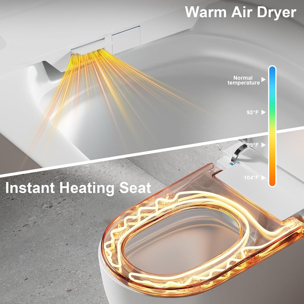 Smart Toilet with Bidet Built In, Heated Seat & Dual Auto Flush, Foot Sensor, Tankless Modern Elongated Electric Toilet with Warm Water & Air Dryer, LED Display & 1000g MaP Flush, 0.8/1 GPF