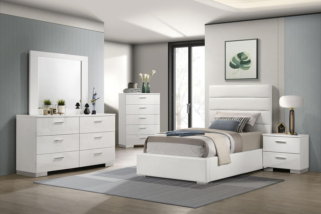 Coaster Home Furnishings Felicity 5-Piece Twin Bedroom Set White High Gloss 203511T-S5