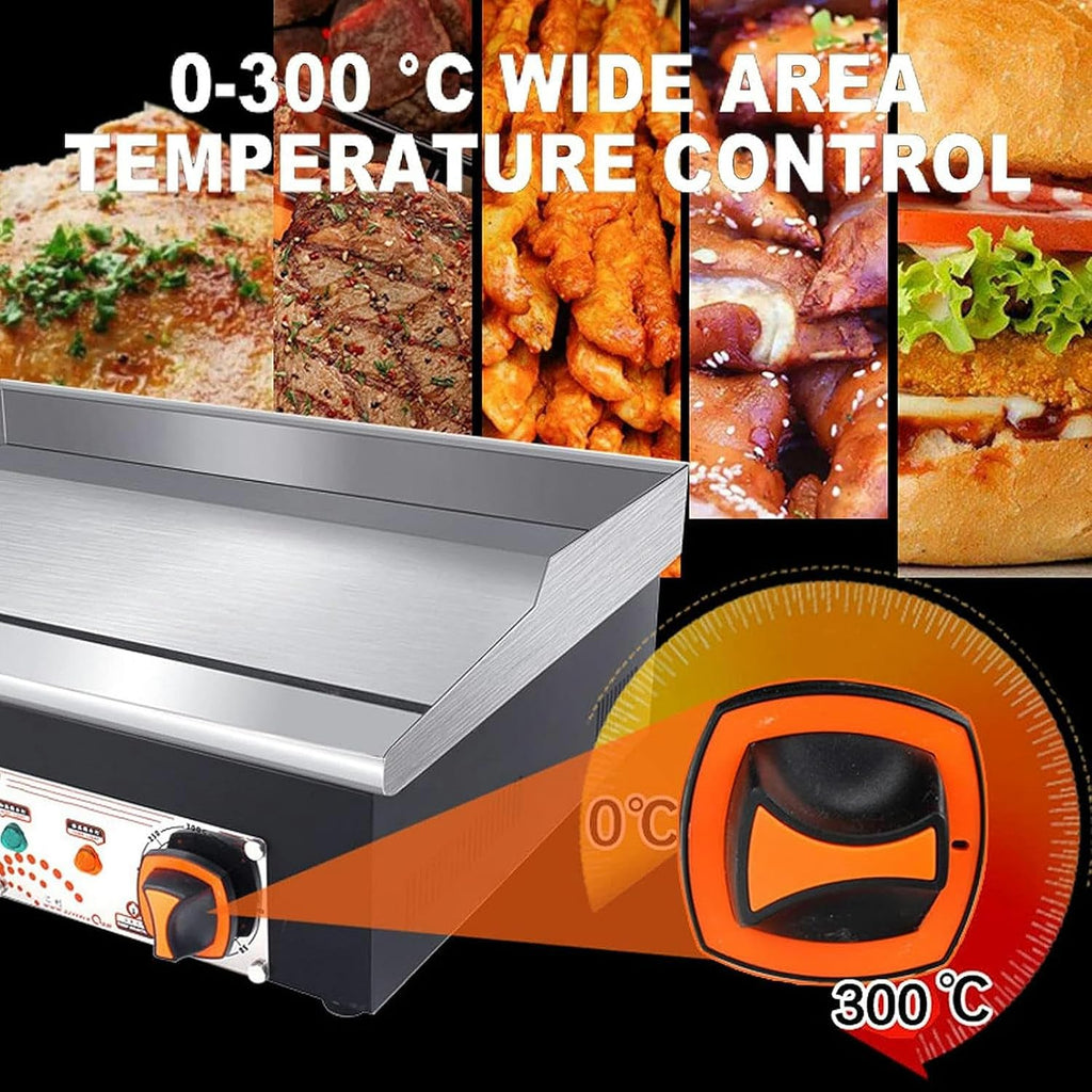 Commercial Electric Griddle, 21' Teppanyaki Grill, 3000W Electric Flat Top Grill, Burger Bacon Kitchen Barbeque Countertop, Countertop Flat Top Griddle Stainless Steel Grill