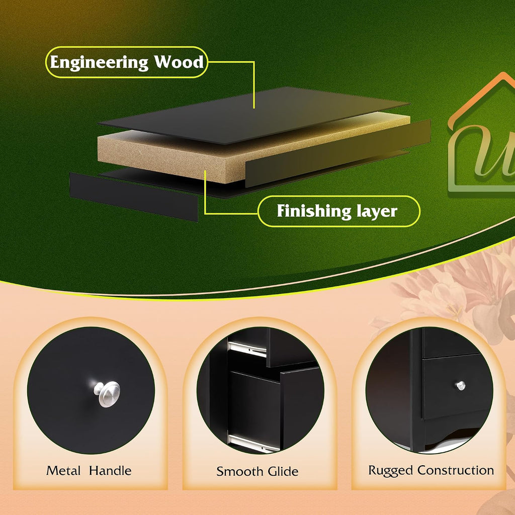WLIVE Black Wooden Dresser for Bedroom, 6 Drawers Chest of Drawers, 59' Wide Modern Dresser Closet Storage Organizer for Living Room Hallway