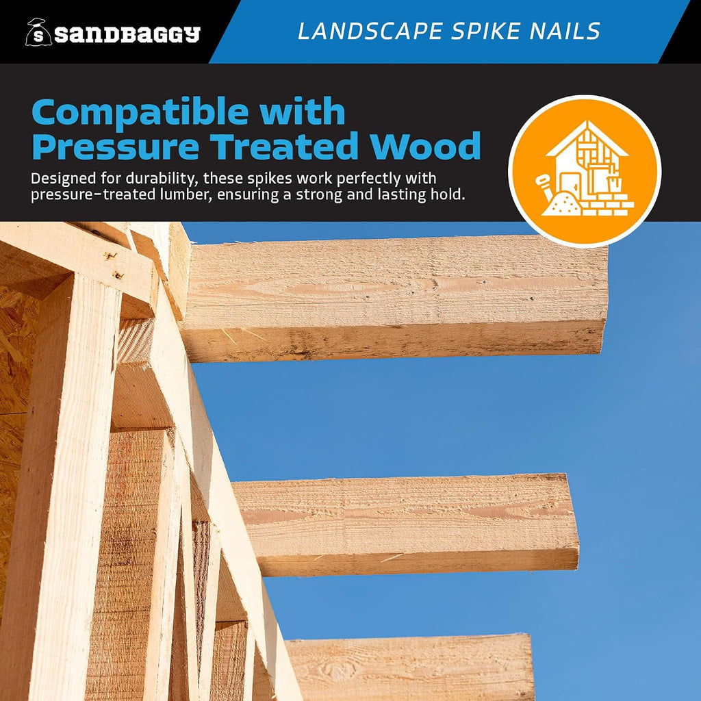 Sandbaggy 3/8' x 10' Landscape Spike Nails - Galvanized Timber Spikes - Construction, Landscape Edging, Framing, Landscape Fabric (3/8' x 10' (Galvanized), 800)