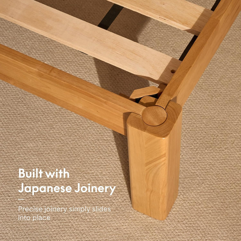 FLEXISPOT Hako G2 Japanese Joinery Bed Frame, Solid Rubberwood Queen Platform Bed, IAS & SGS Certified, Japandi Minimalist Style, Noise-Free, No Tools Assembly, 10-Year Warranty, Natural Oak