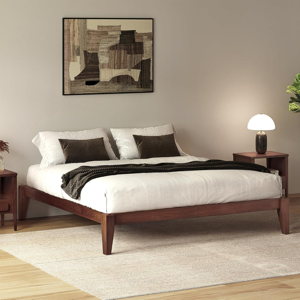 Thor Premium Solid Wood Bed Frame Queen, Japanese Joinery Bed Frame with Wood Slat Support, Platform Bed, No Box Spring Needed, Easy Assembly, Minimalist & Modern Style (Mahogany)
