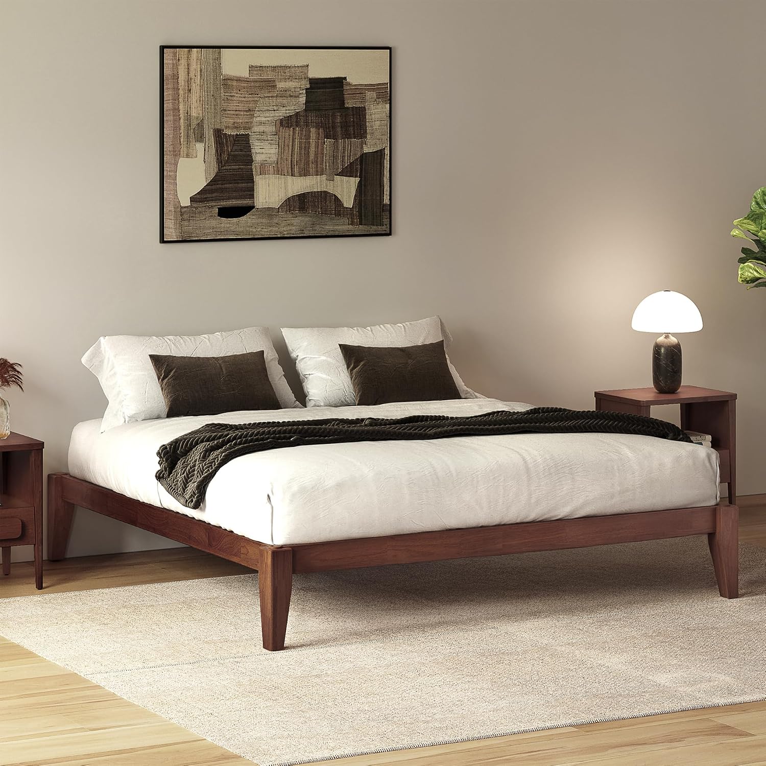 Thor Premium Solid Wood Bed Frame Queen, Japanese Joinery Bed Frame with Wood Slat Support, Platform Bed, No Box Spring Needed, Easy Assembly, Minimalist & Modern Style (Mahogany)