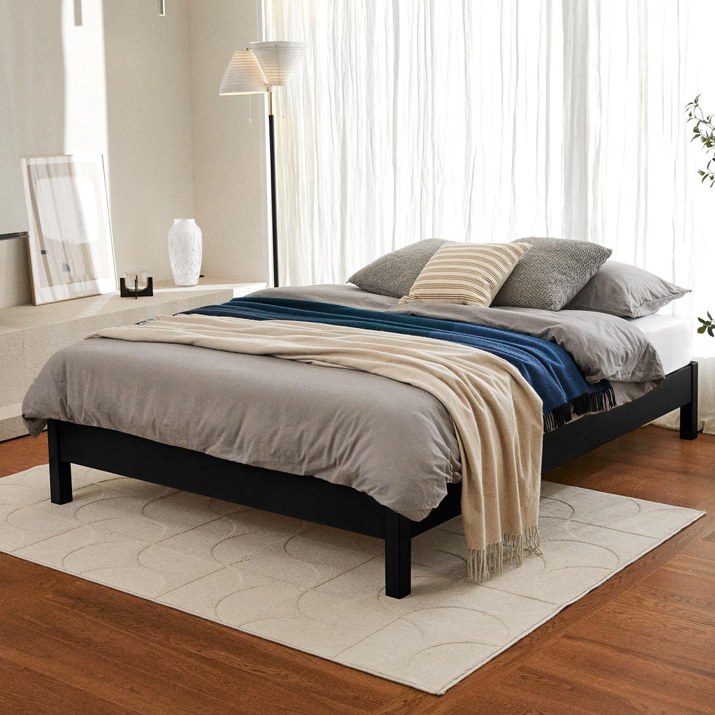 LIFEMENT King Bed Frame Signature Wood Platform, Noise Free, Under Bed Storage, No Box Spring Needed, Easy Assembly, Black