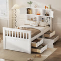 SOFTSEA Twin Size Captains Bed Frame with Storage Drawers, Wood Platform Bed with Bookcase Headboard, Storage Shelves and Doors for Kids Teens, No Box Spring Needed, White