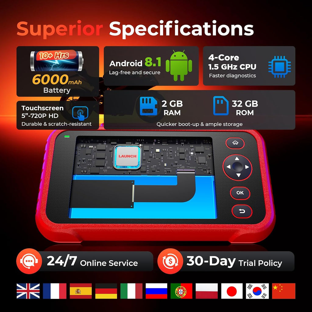 Launch CRP129 MT Pro Motorcycle Scanner, OE All System Bidirectional Active Tests, Resets for Harley Honda Yamaha Kawasaki Indian Suzuki Polaris Victory, 38+ Brands, 11 Languages, 2 Years Upgrades