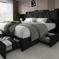 Einhomn King Size Bed Frame with 4 Storage Drawers and Charging Station, Upholstered Platform Bed Frame with Storage Headboard, No Box Spring Needed, Easy Assembly, Black