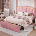 SHA CERLIN Upholstered Queen Size Bed Frame with LED Lights and Large Storage Drawer, Velvet Platform Bed with Adjustable Wavy Headboard, Noise Free, Easy Assembly, No Box Spring Needed, Soft Pink