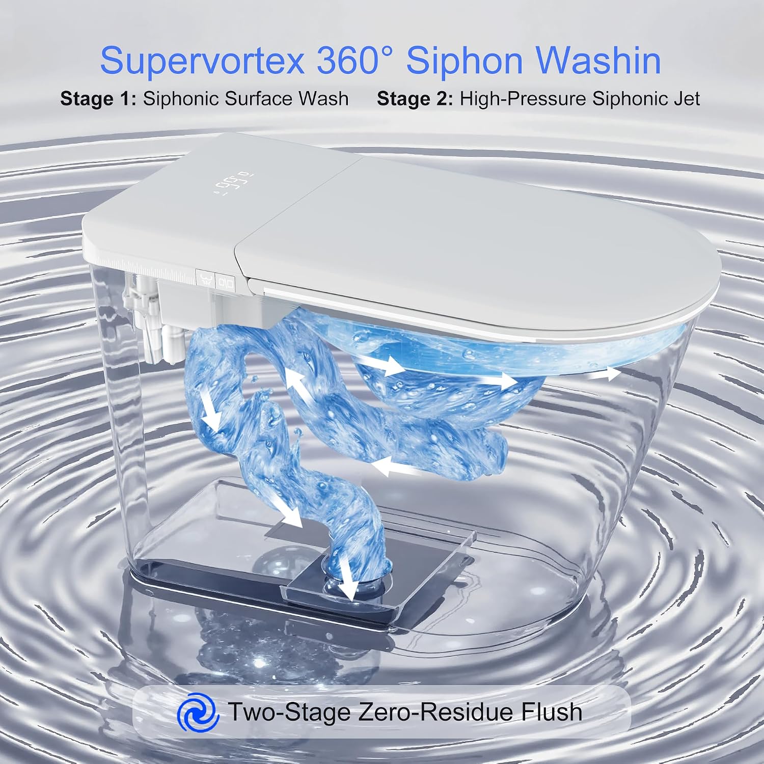Smart Toilet with Bidet in with Ambient Lighting,Foam Shield & Blackout Flush,Electric Toilet Heated Seat for Bathrooms, Multiple Cleaning Modes