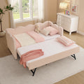 Twin to King Daybed with Trundle, USB Ports Soft Upholstered Daybed with Pop Up Trundle Bed Twin , Modern Extendable Day Bed Frame for Girls Bedroom Living Room Guest Room Small Places Apricot Pink