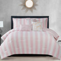 Juicy Couture Cabana Stripe Reversible Bedding Set - Queen/Full Size - Dogwood Pink/White Stripe Print – 6 Piece Set – Includes 1 90' x 90' Comforter, 3 Decorative Pillows, 2 Shams