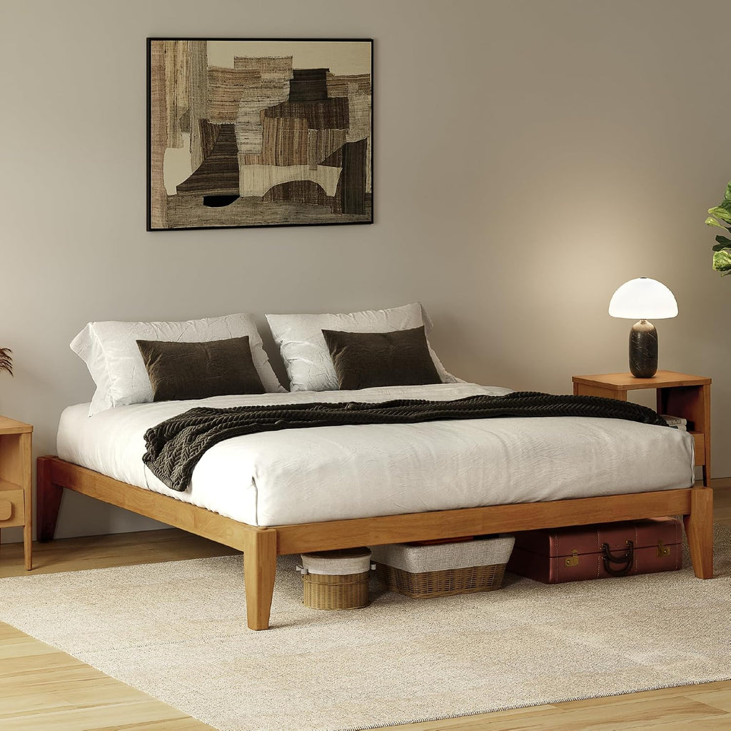 Thor Premium Solid Wood Bed Frame Queen, Japanese Joinery Bed Frame with Wood Slat Support, Platform Bed, No Box Spring Needed, Easy Assembly, Minimalist & Modern Style (Light Brown)