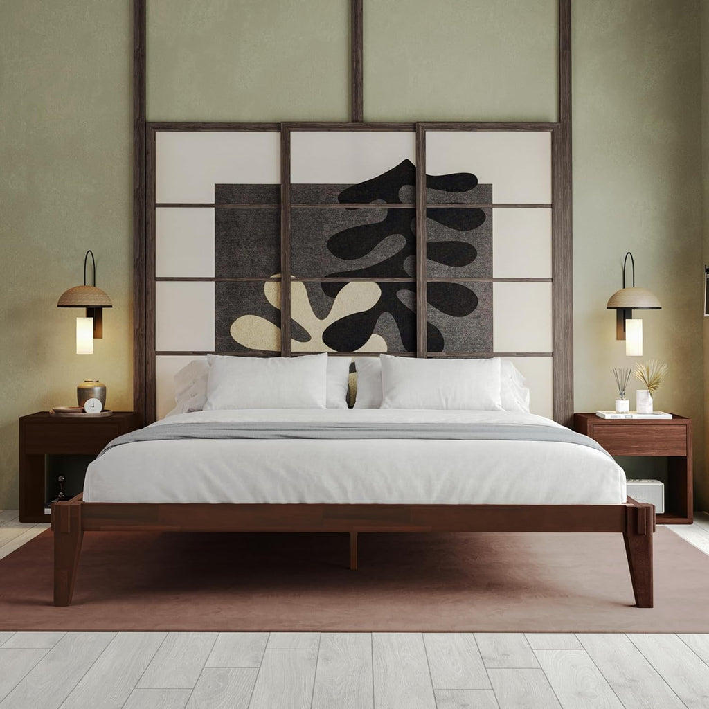 Bme Chalipa 14' King Bed Frame - Solid Wood Platform Bed - Japanese Joinery Bed Frame - Wood Slat Support - No Box Spring Needed - Easy Assembly - Minimalist & Modern Style, Walnut