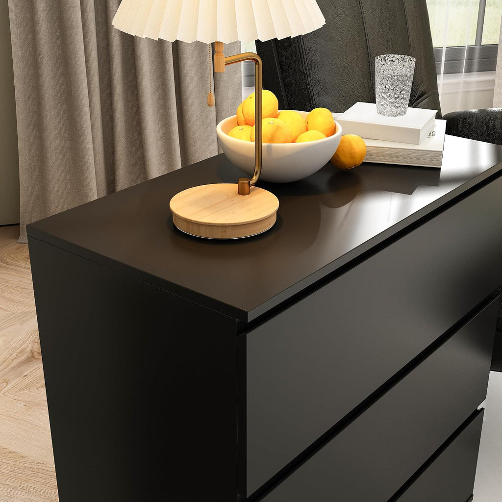 Nightstand with 3 Drawers, Modern Bedroom End Table with No Handle, Wooden Bedside Storage Cabinet, Black 30.3' W x 32.3' H