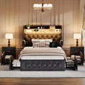 Ailisite Twin Size Bed Frame with 4 Storage Drawers and RGB Led Lights,Velvet Upholstered Platform Bed with Charging Station and Bookcase Storage Headboard, with Crystal and Rivet Deco, Grey