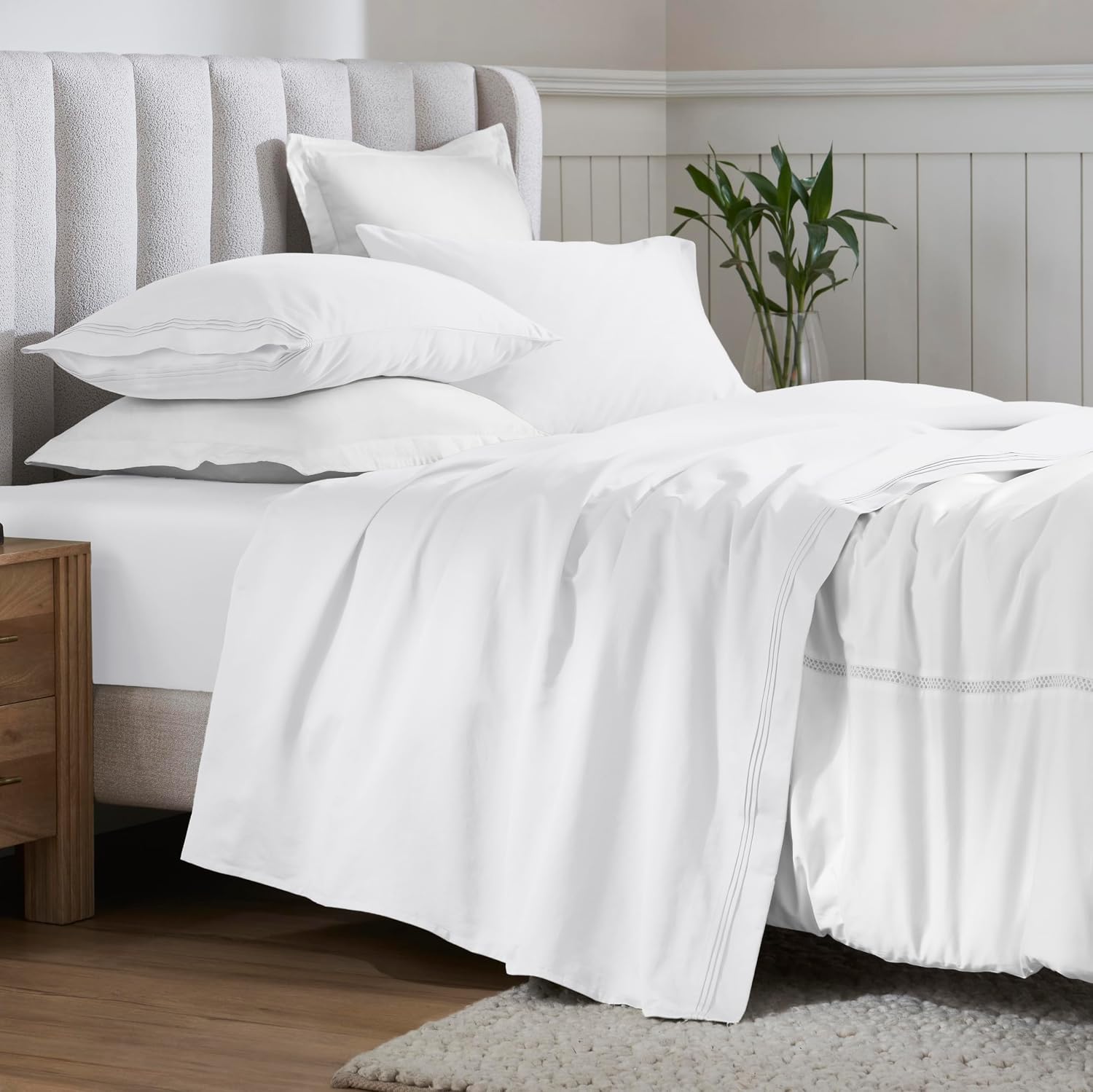 Superior Egyptian Cotton 4 Piece Sheet Set, 650 Thread Count, Modern Design, Sustainable Sheets, Ultra-Soft Basics, Solid, Deep Pocket Fitted Sheet, Flat Sheet, Pillowcases, King, White