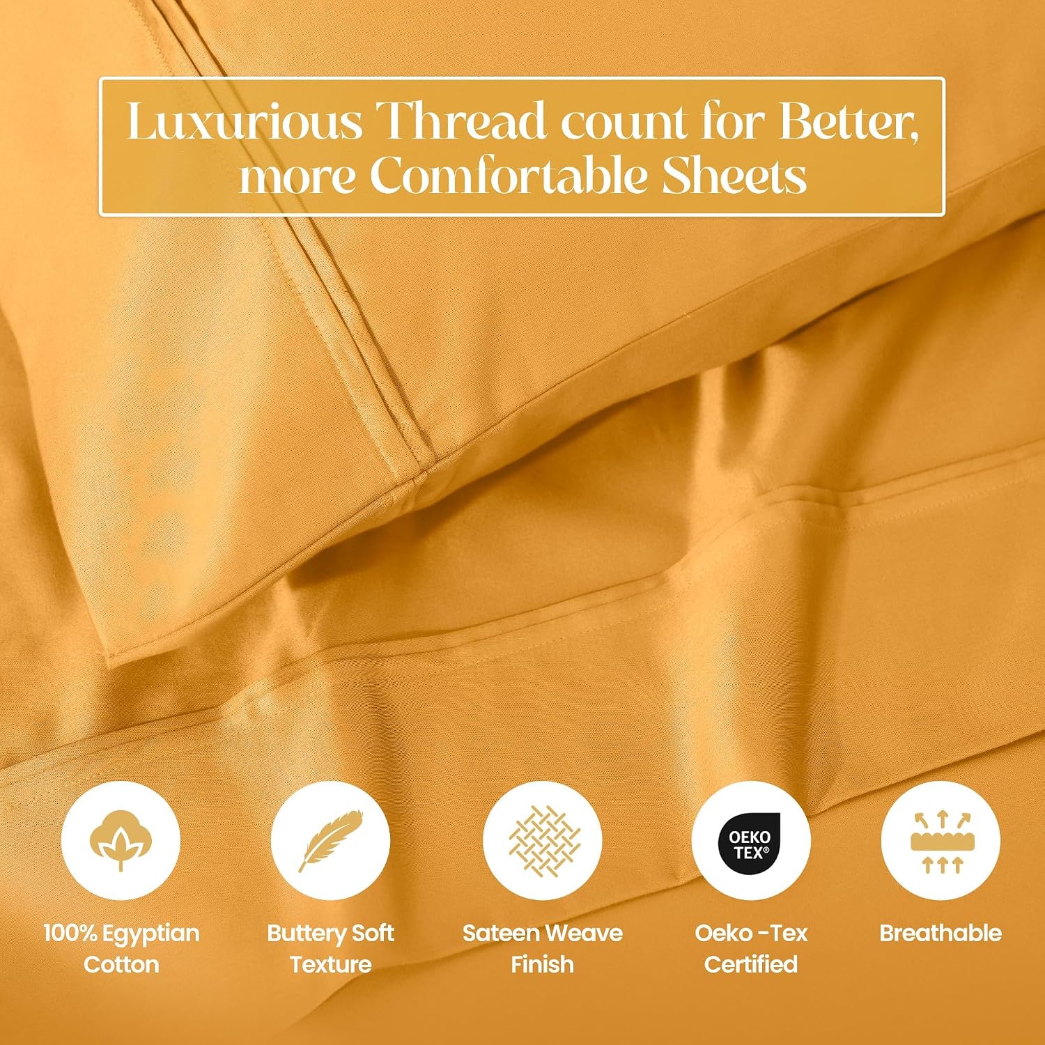 Superior 1200 Thread Count Egyptian Cotton Sheet Set, Bedroom Sheets, Modern Home Essentials, Luxury Bedding, 1 Elastic Deep Pocket Fitted Bed Sheet, 1 Flat Sheet, 2 Pillowcases, King, Dijon