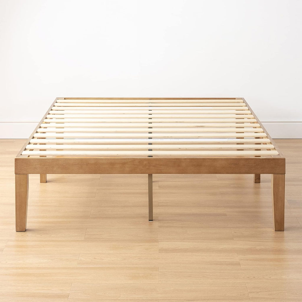 Mellow Naturalista Classic 16 Inch Solid Wood Platform Bed with Wooden Slats, Natural Pine, King