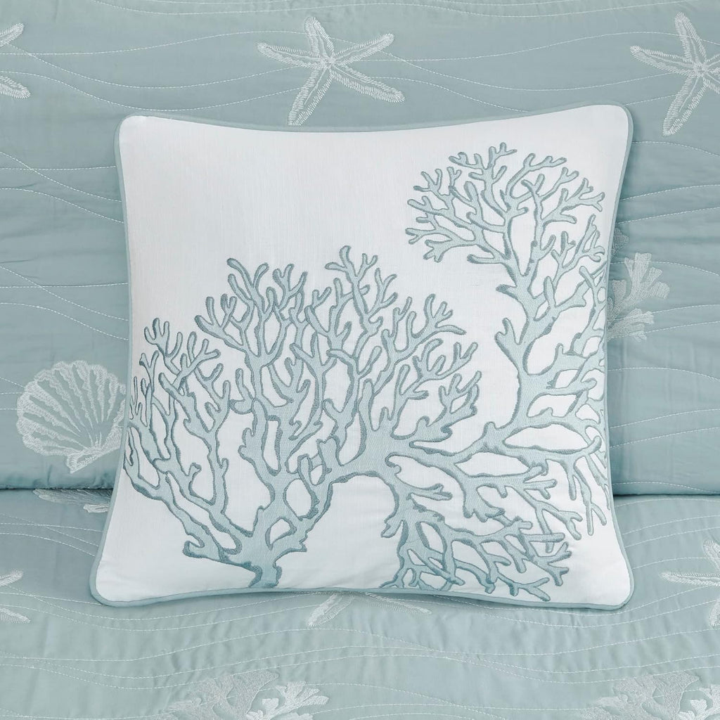 Harbor House Seaside Reversible Cotton Quilt Set Coastal Clam, Starfish, Coral Embroidery, All Season, Pre-Washed Coverlet Bedding Layer, Decorative Pillow, King/Cal King(108'x90') Seafoam 4 Piece